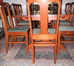 Fine hand crafted wood dining table and chairs by Robert Jarry