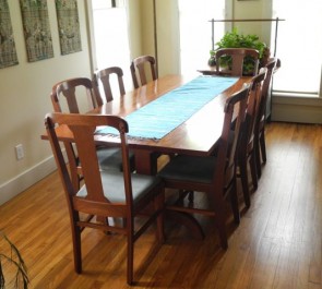 Fine hand crafted wood dining table and chairsby Robert Jarry