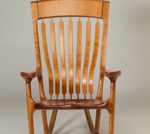 Wood rocking chair hand crafted by Robert Jarry (front)