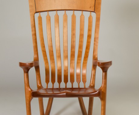 Wood rocking chair hand crafted by Robert Jarry (front)